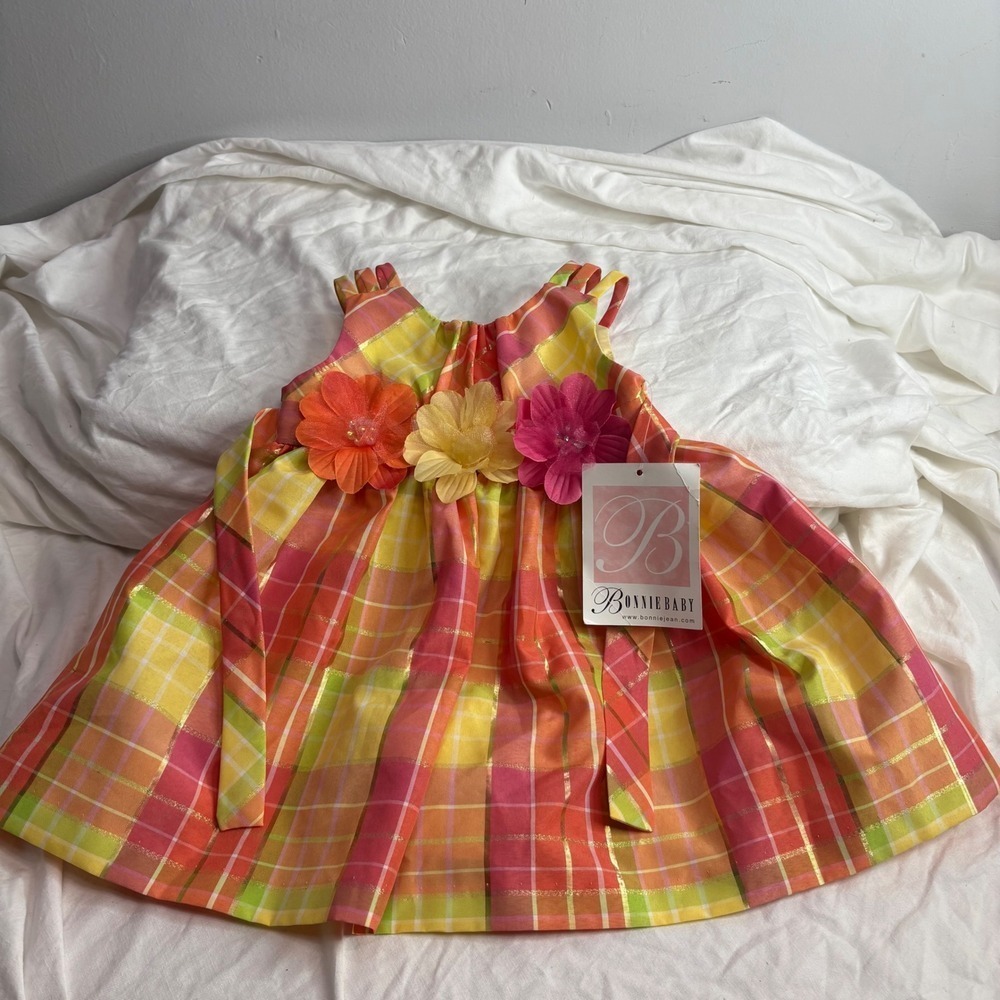 NWT Bonnie Baby plaid floral colorful dress size 12 months